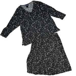 Susan Graver Style Women's 2X Black Beige Swirl Print V Neck Top Skirt 2 Pc Set
